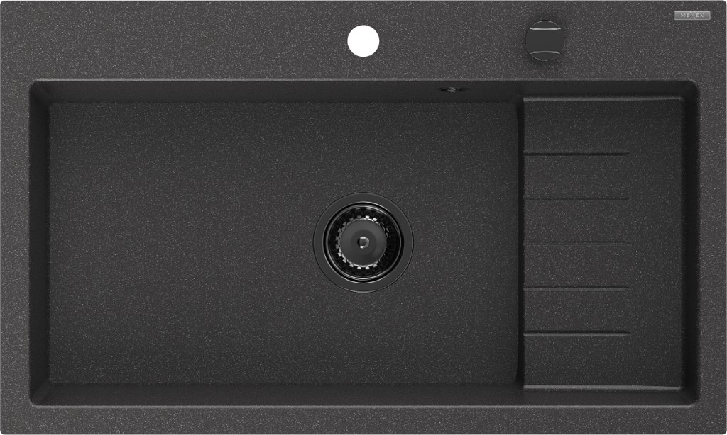 MEXEN/S MEXEN/S - Omar granitový drez 1-komorowy 800 x 480 mm, čierny kropenatý, sifón čierna 6520801005-76-B