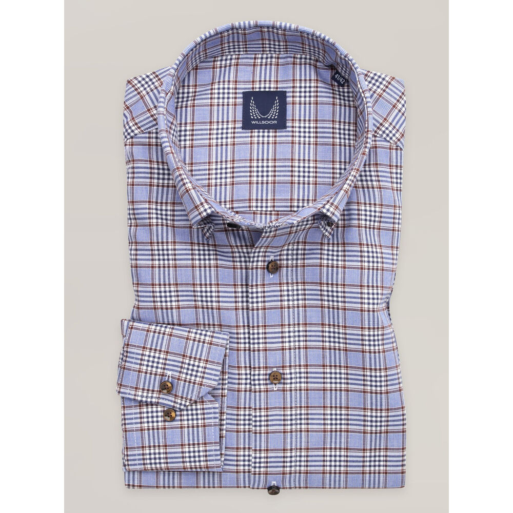 Pánska tmavomodrá košeľa slim fit  so žltou mriežkou a tencelom 16701