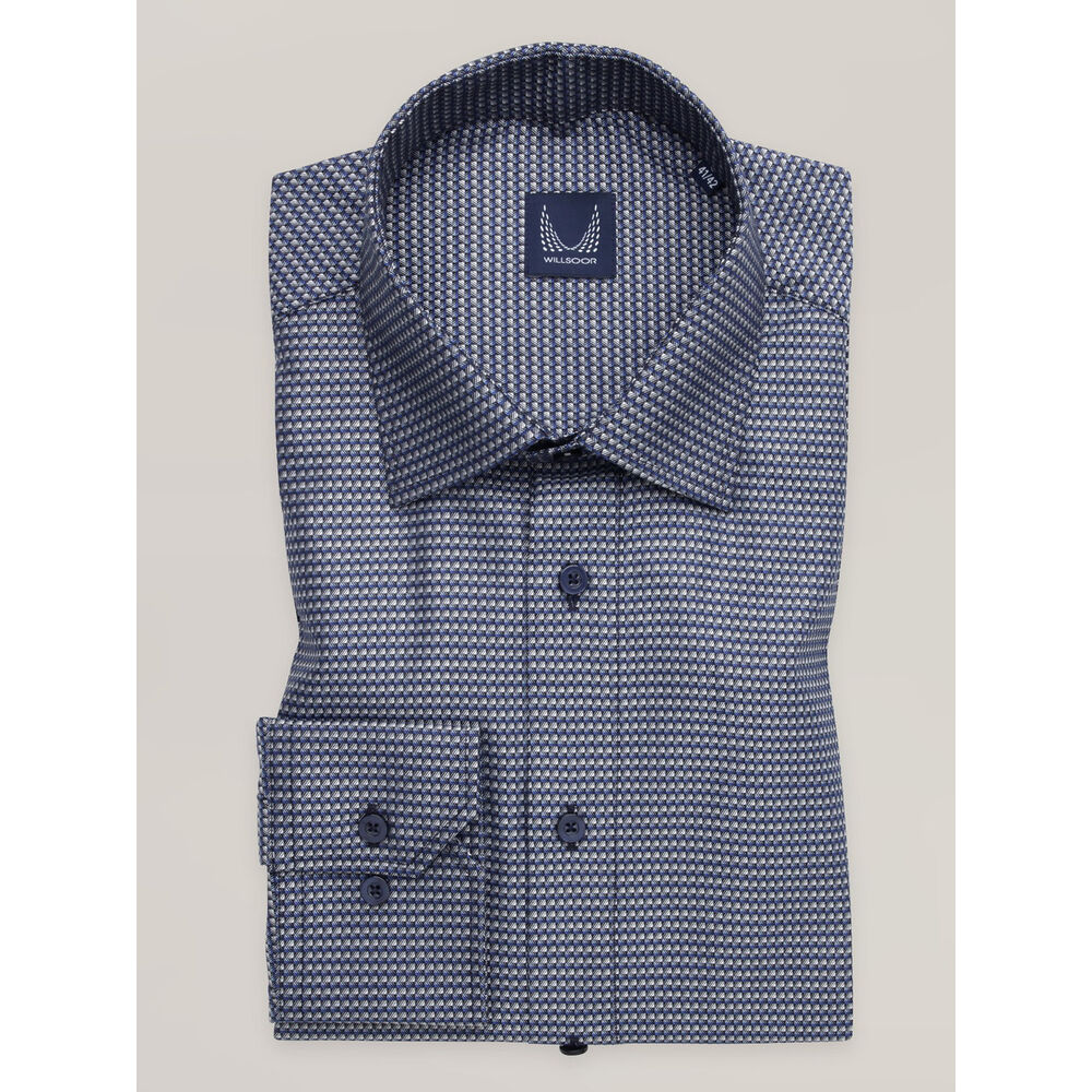 Modrá pánska košeľa slim fit s diagonálnym motívom a klasickým golierom 16707