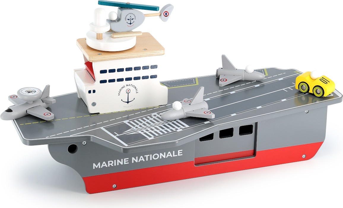 Dřevěná letadlová loď MARINE s příslušenstvím šedá