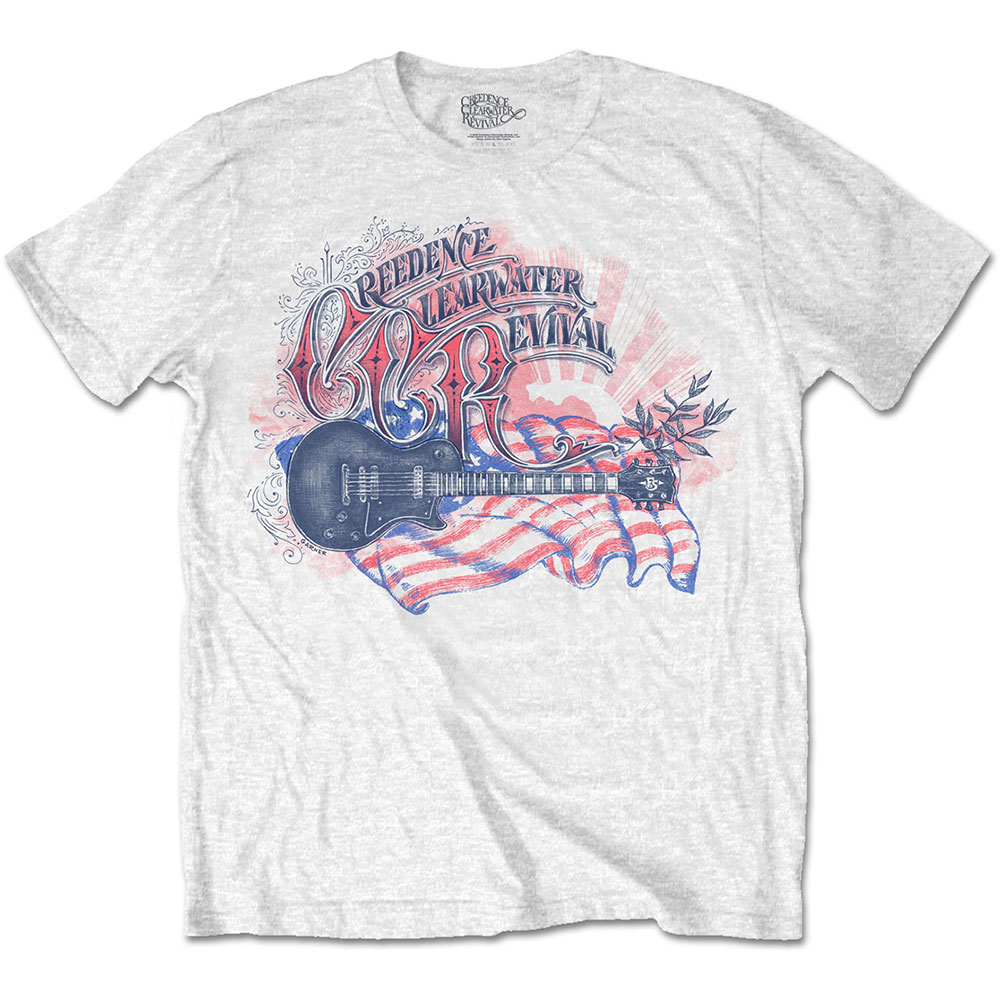 Creedence Clearwater Revival tričko Guitar & Flag Biela S