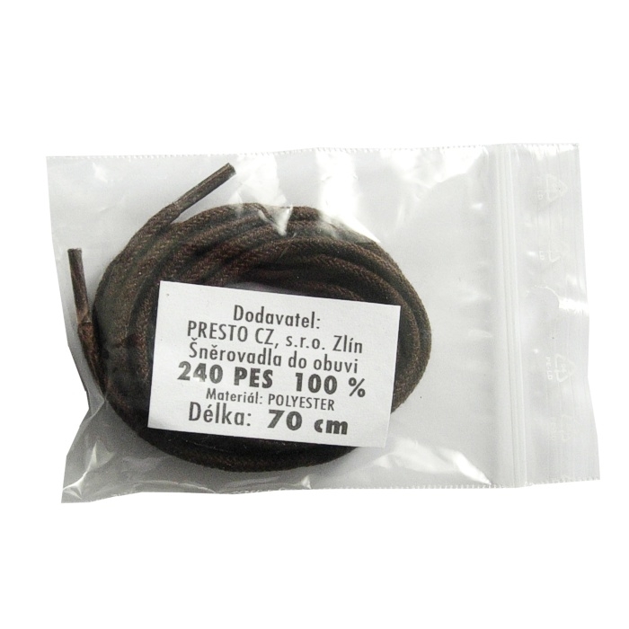 Šnúrky do topánok okrúhle tenké Presto 240 PES 70 cm - hnedé, 70