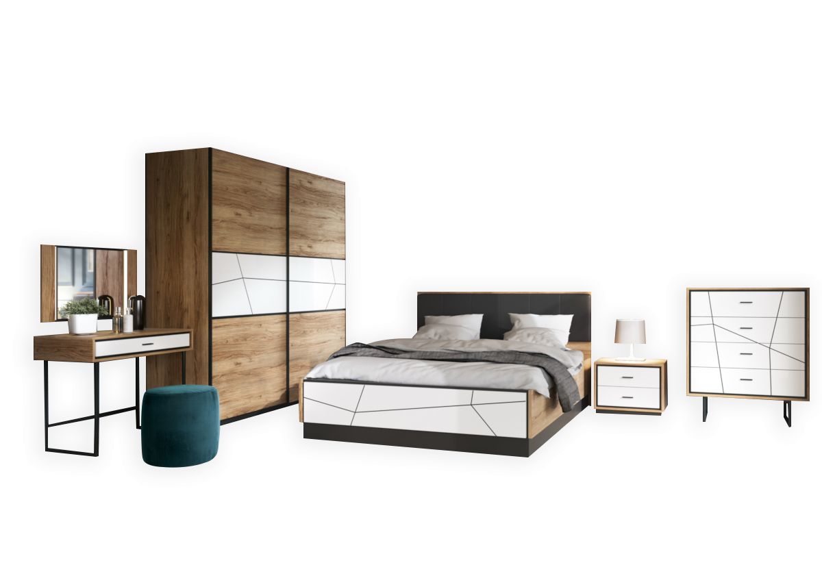 Expedo Spálňové zostavy BRONO, dub catania/biely lesk/čierna, 160x200