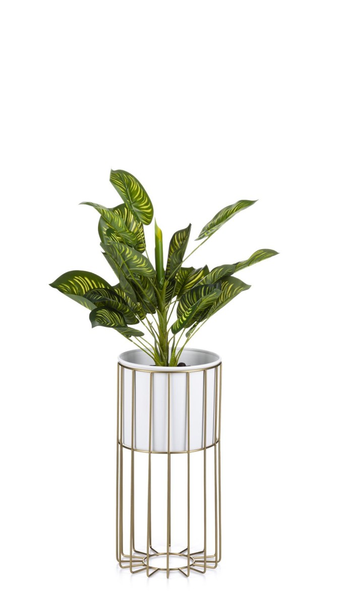 Květináč na stojanu LOFT III 42 cm zlatý/bílý