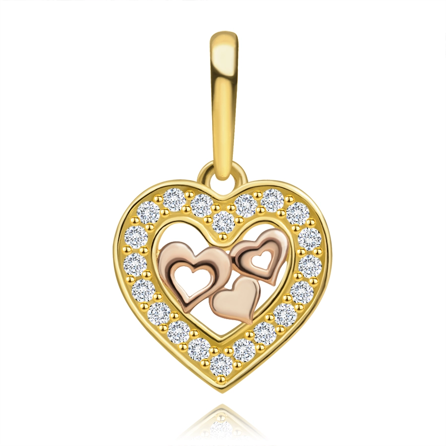 Prívesok z kombinovaného 14K zlata - motív srdiečok, zirkónová línia