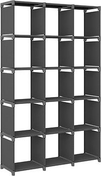 Shumee Výstavný regál s 15 priehradkami, sivé 103 × 30 × 175,5 cm, textil