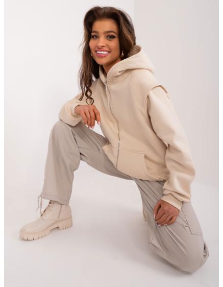 Dámska mikina s kapucňou svetlo béžová