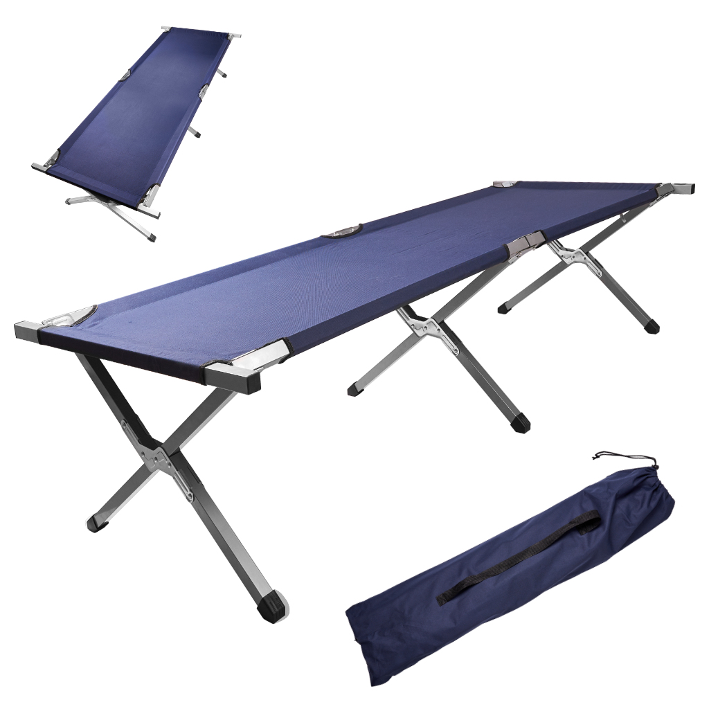 Skladacia kempingová posteľ XXL, modrá, 150 kg