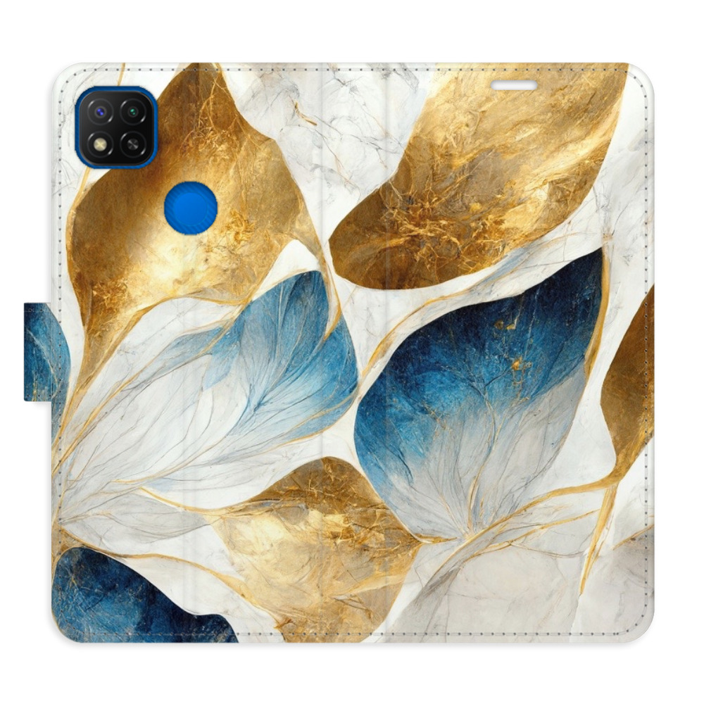 Flipové puzdro iSaprio - GoldBlue Leaves - Xiaomi Redmi 9C