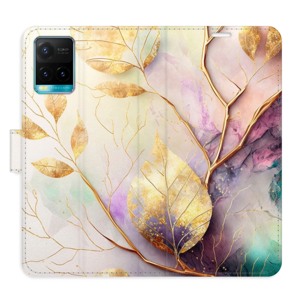 Flipové puzdro iSaprio - Gold Leaves 02 - Vivo Y21 / Y21s / Y33s