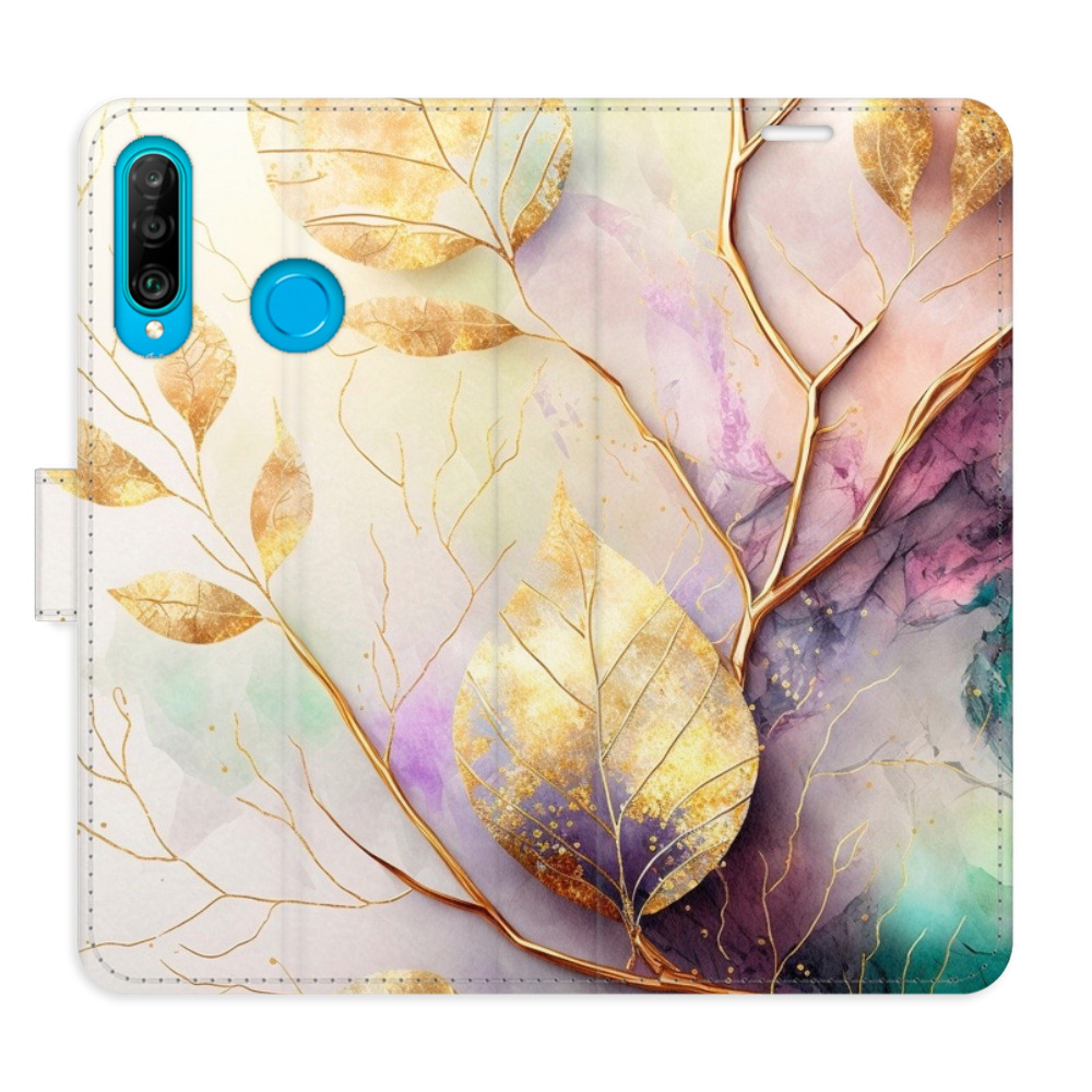 Flipové puzdro iSaprio - Gold Leaves 02 - Huawei P30 Lite