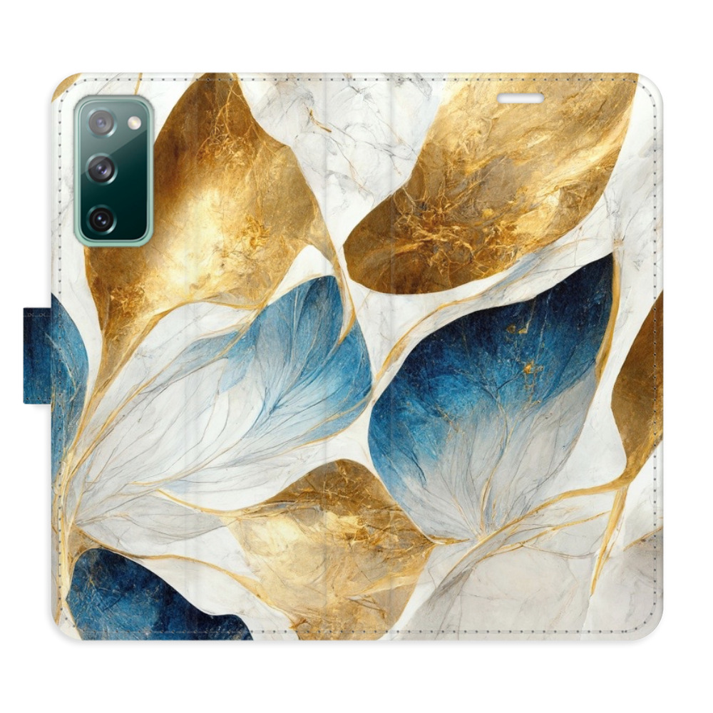 Flipové puzdro iSaprio - GoldBlue Leaves - Samsung Galaxy S20 FE