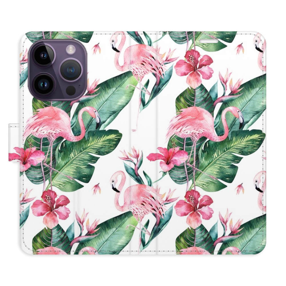 Flipové puzdro iSaprio - Flamingos Pattern - iPhone 14 Pro