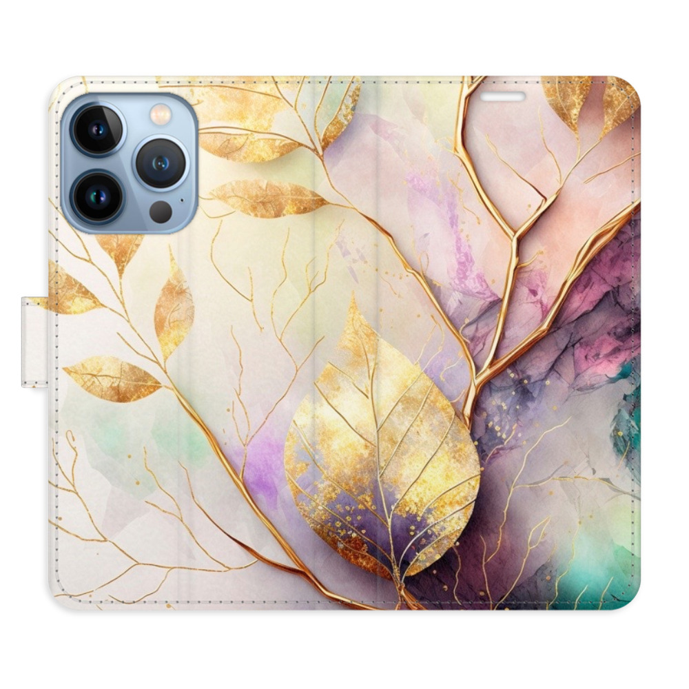Flipové puzdro iSaprio - Gold Leaves 02 - iPhone 13 Pro