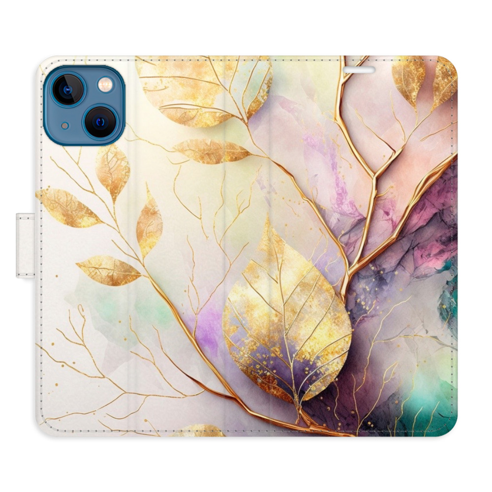 Flipové puzdro iSaprio - Gold Leaves 02 - iPhone 13