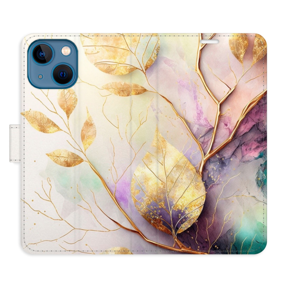 Flipové puzdro iSaprio - Gold Leaves 02 - iPhone 13 mini