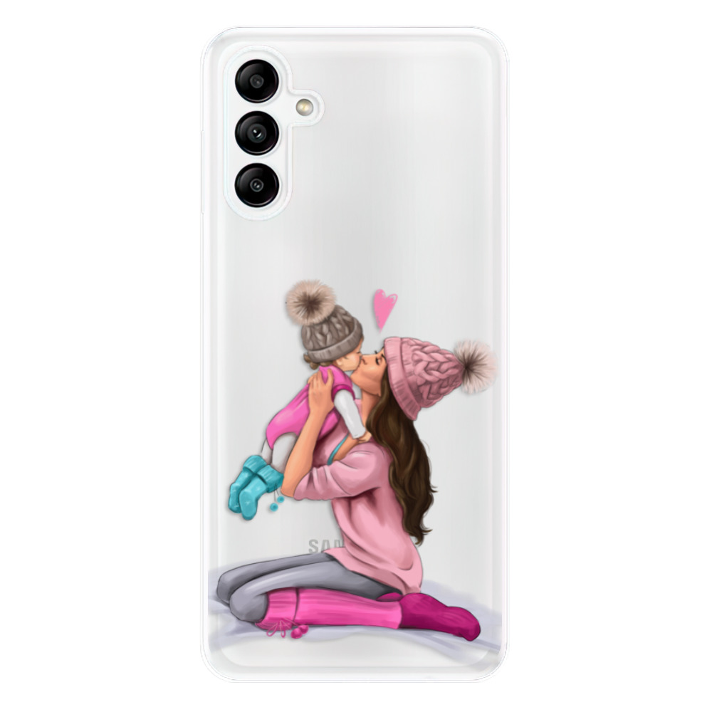 Odolné silikónové puzdro iSaprio - Kissing Mom - Brunette and Girl - Samsung Galaxy A04s