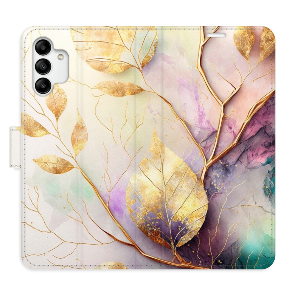 Flipové puzdro iSaprio - Gold Leaves 02 - Samsung Galaxy A04s