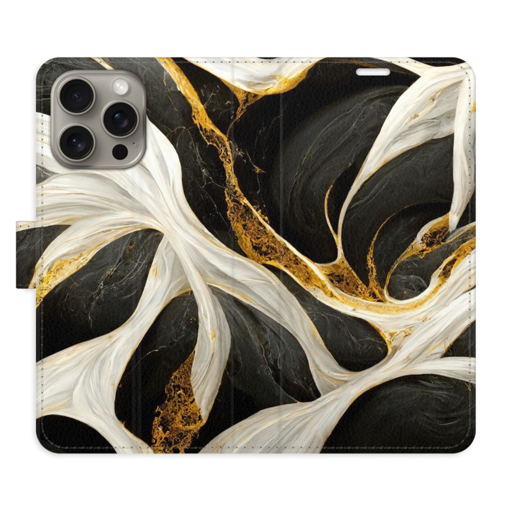 Flipové puzdro iSaprio - BlackGold Marble - iPhone 15 Pro Max