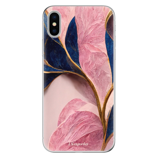 Odolné silikónové puzdro iSaprio - Pink Blue Leaves - iPhone X