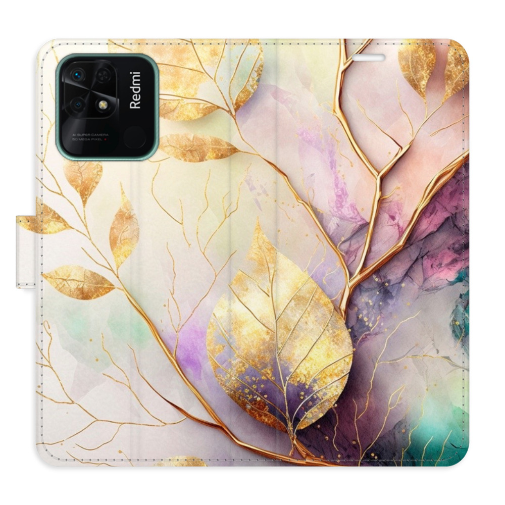Flipové puzdro iSaprio - Gold Leaves 02 - Xiaomi Redmi 10C
