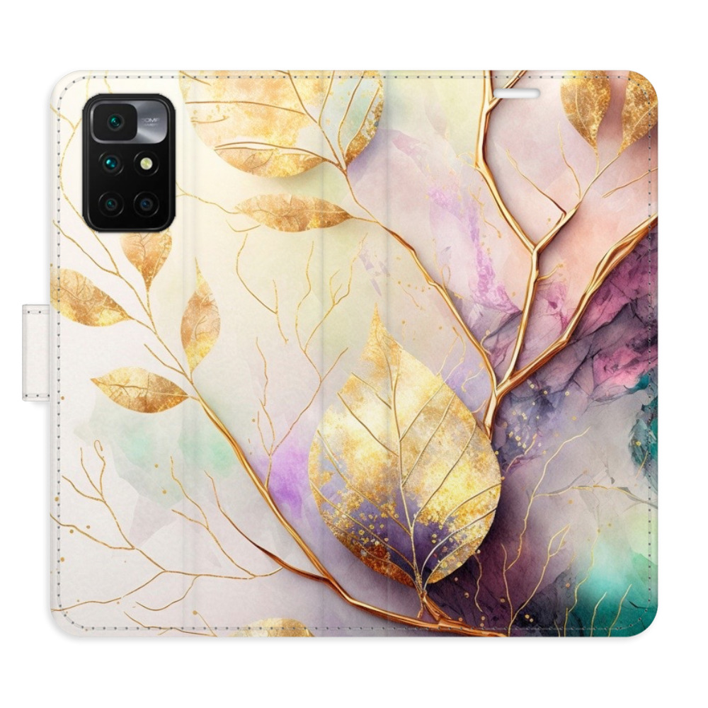 Flipové puzdro iSaprio - Gold Leaves 02 - Xiaomi Redmi 10