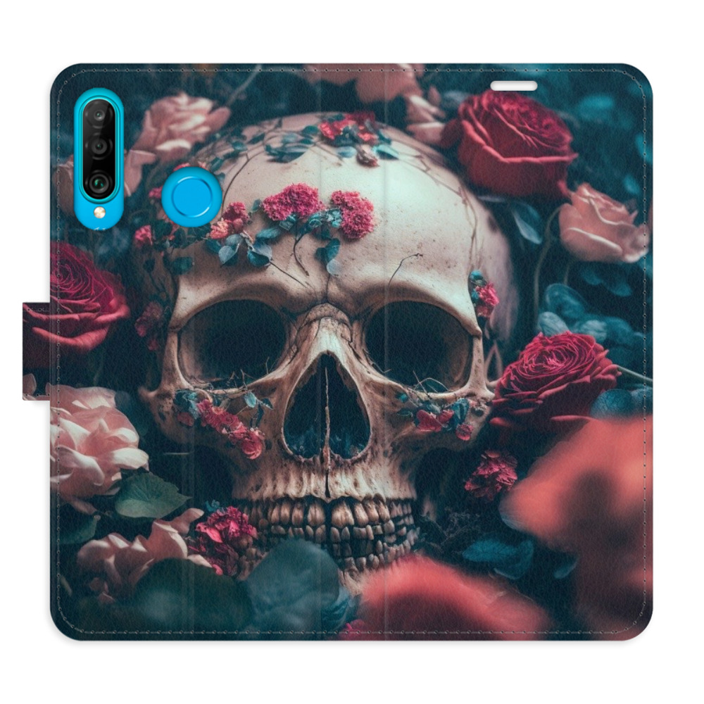 Flipové puzdro iSaprio - Skull in Roses 02 - Huawei P30 Lite