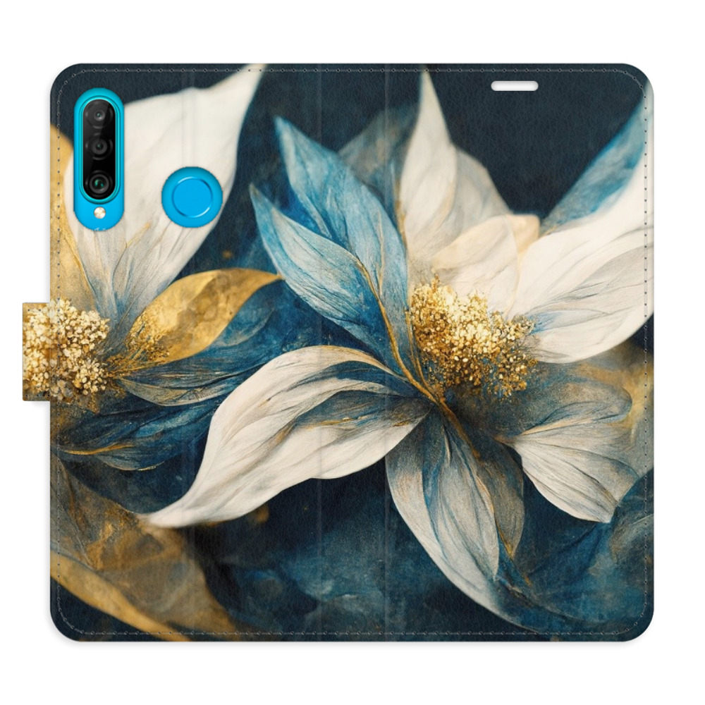 Flipové puzdro iSaprio - Gold Flowers - Huawei P30 Lite