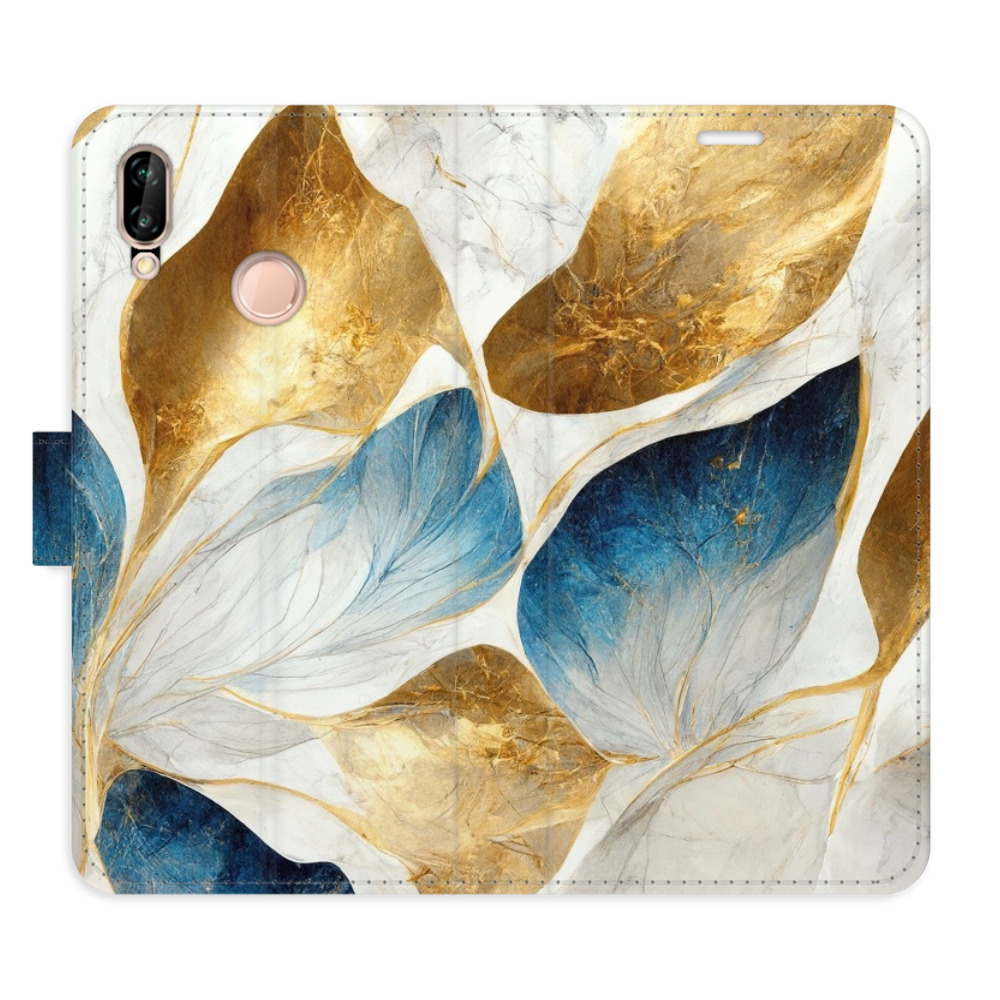 Flipové puzdro iSaprio - GoldBlue Leaves - Huawei P20 Lite