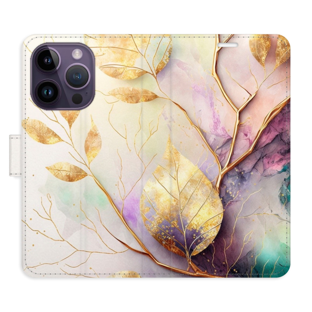 Flipové puzdro iSaprio - Gold Leaves 02 - iPhone 14 Pro