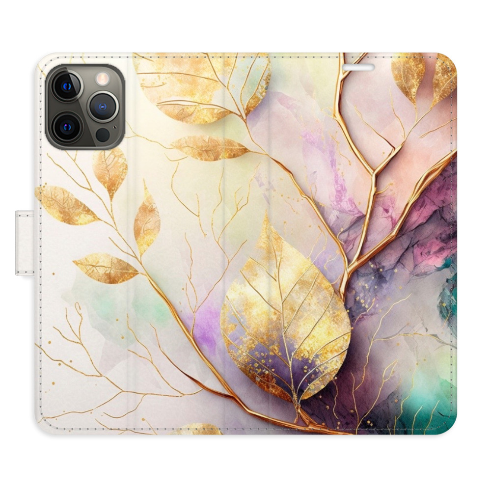 Flipové puzdro iSaprio - Gold Leaves 02 - iPhone 12/12 Pro