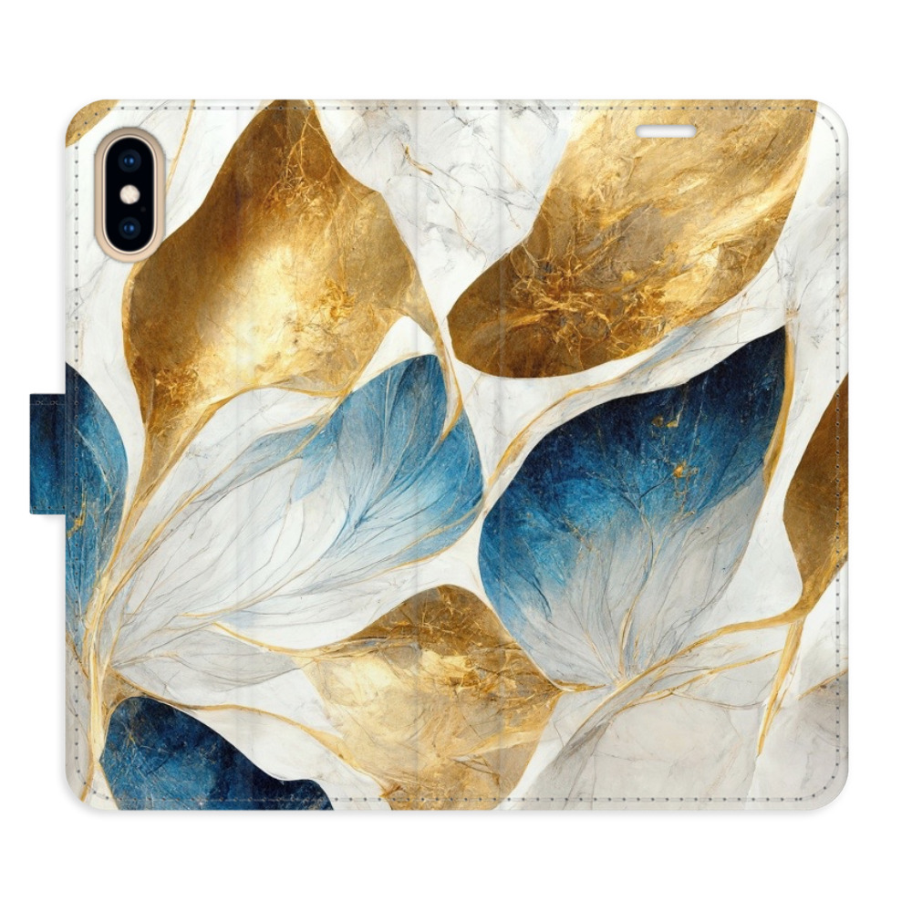 Flipové puzdro iSaprio - GoldBlue Leaves - iPhone X/XS