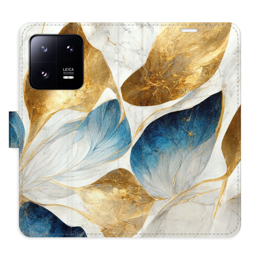 Flipové puzdro iSaprio - GoldBlue Leaves - Xiaomi 13 Pro