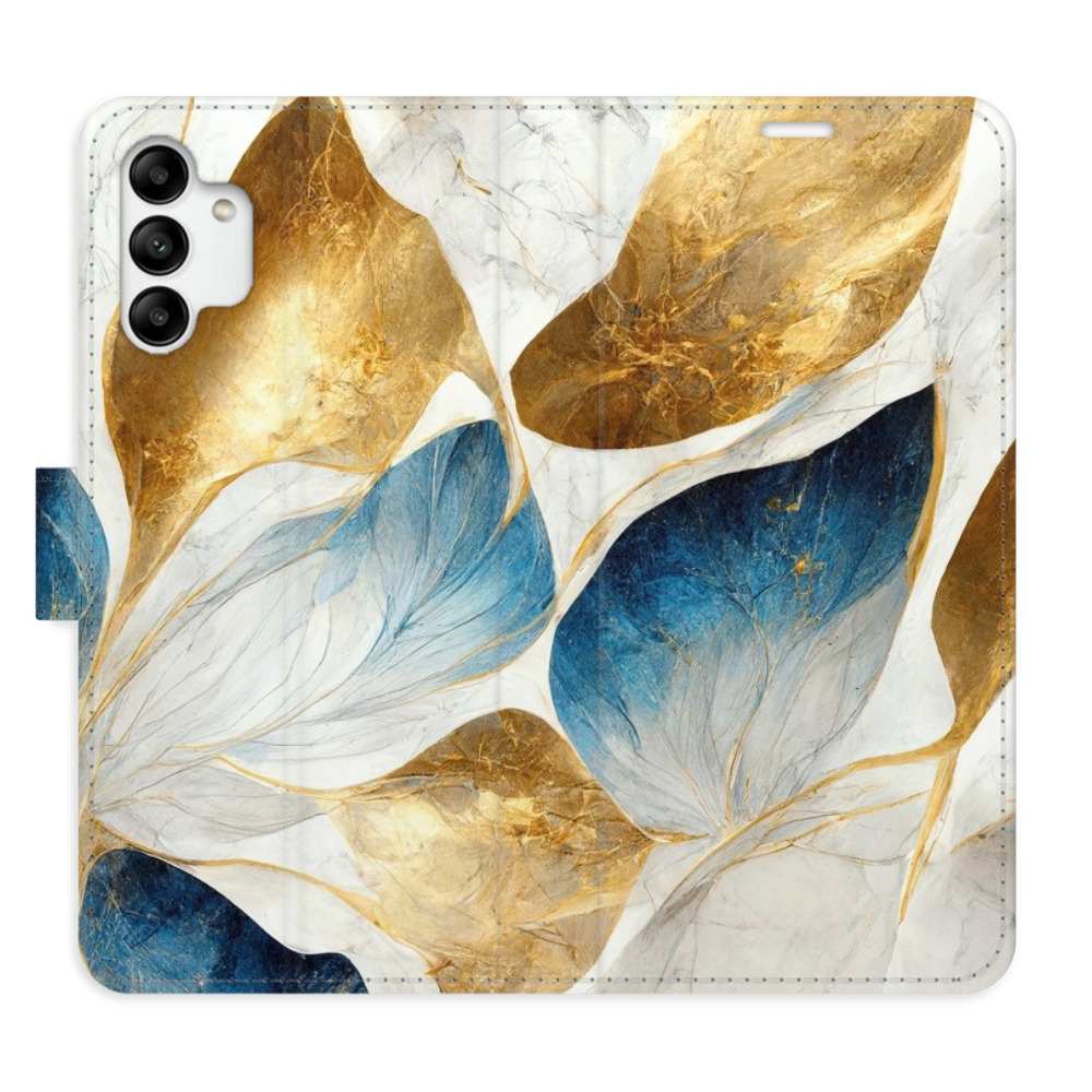 Flipové puzdro iSaprio - GoldBlue Leaves - Samsung Galaxy A04s