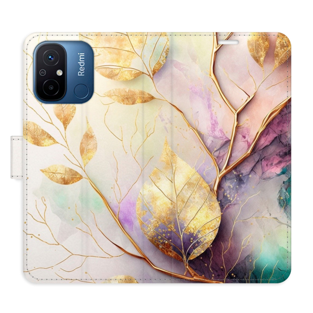 Flipové puzdro iSaprio - Gold Leaves 02 - Xiaomi Redmi 12C