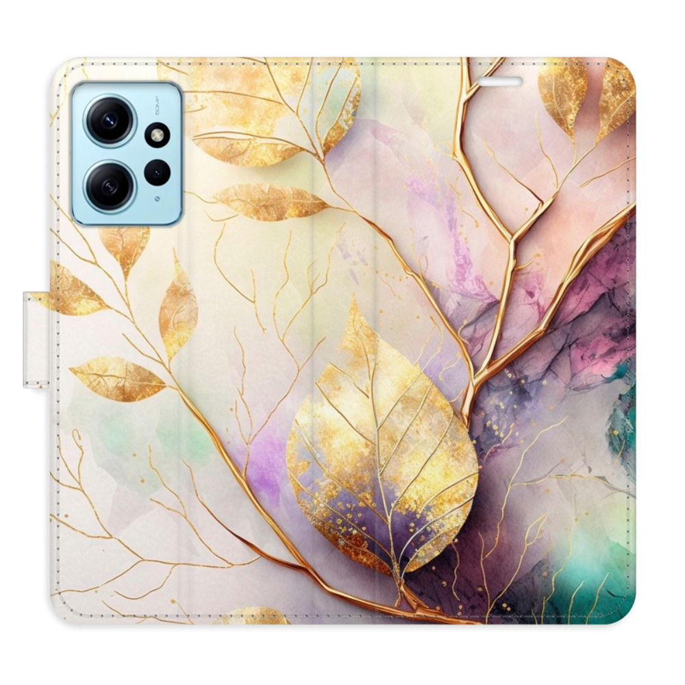 Flipové puzdro iSaprio - Gold Leaves 02 - Xiaomi Redmi Note 12 5G