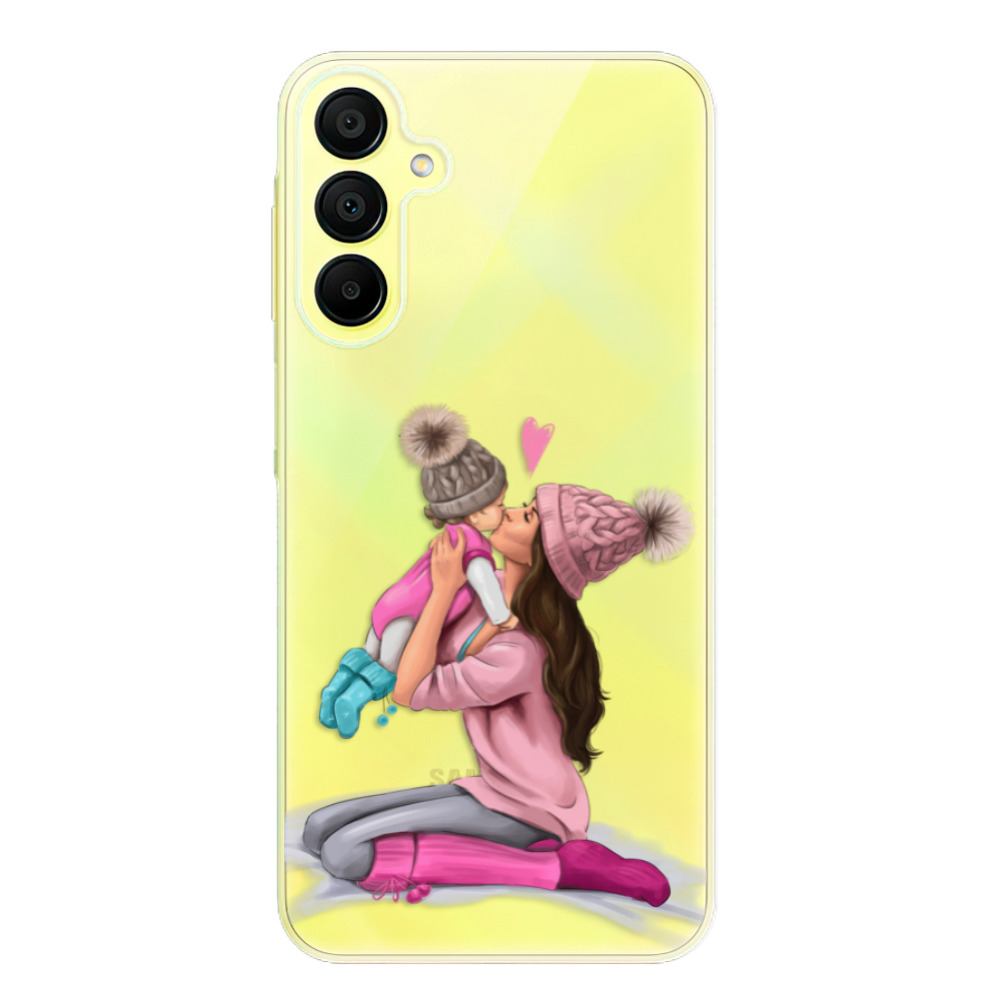 Odolné silikónové puzdro iSaprio - Kissing Mom - Brunette and Girl - Samsung Galaxy A15 / A15 5G