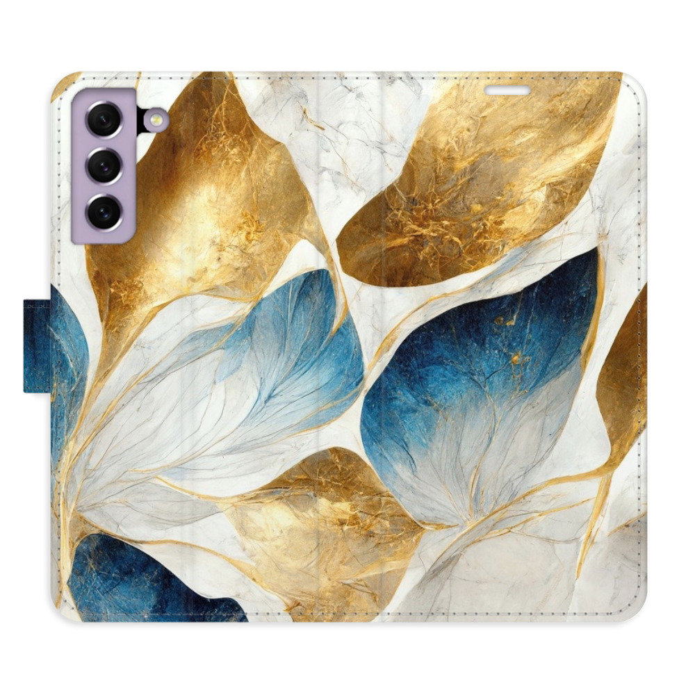 Flipové puzdro iSaprio - GoldBlue Leaves - Samsung Galaxy S21 FE 5G