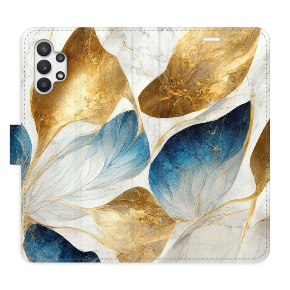 Flipové puzdro iSaprio - GoldBlue Leaves - Samsung Galaxy A32