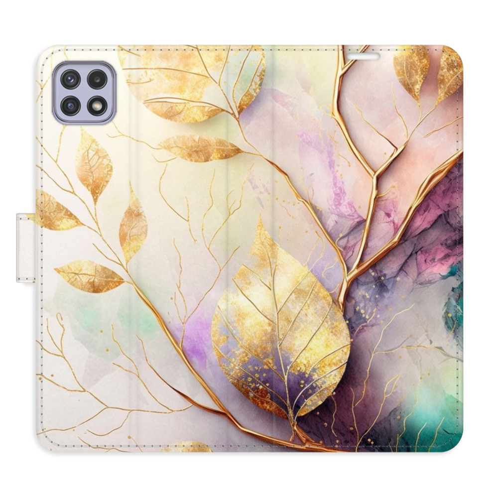 Flipové puzdro iSaprio - Gold Leaves 02 - Samsung Galaxy A22 5G