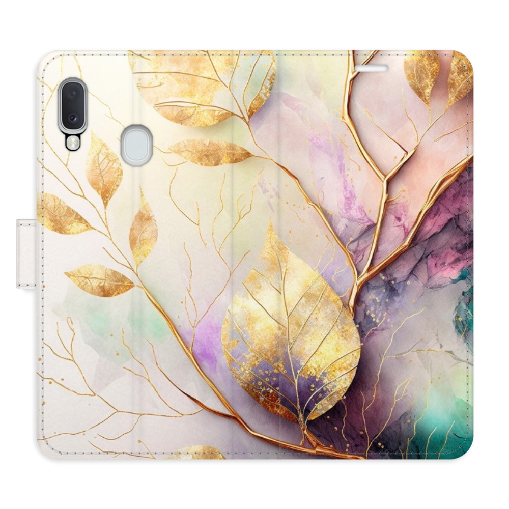 Flipové puzdro iSaprio - Gold Leaves 02 - Samsung Galaxy A20e