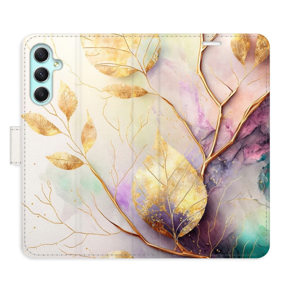 Flipové puzdro iSaprio - Gold Leaves 02 - Samsung Galaxy A34 5G