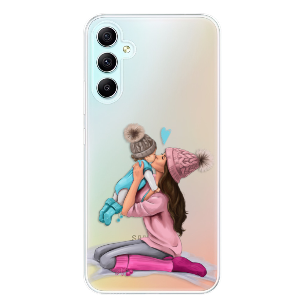 Odolné silikónové puzdro iSaprio - Kissing Mom - Brunette and Boy - Samsung Galaxy A34 5G