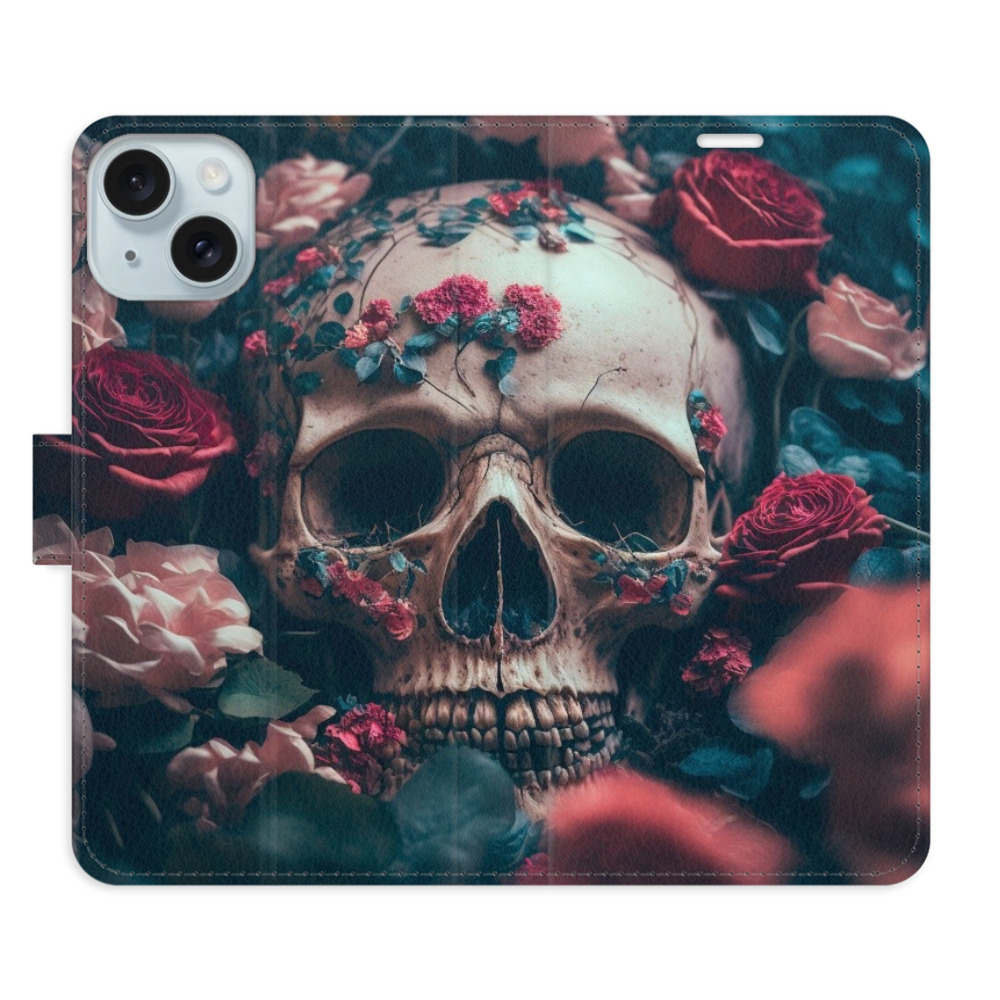 Flipové puzdro iSaprio - Skull in Roses 02 - iPhone 15 Plus