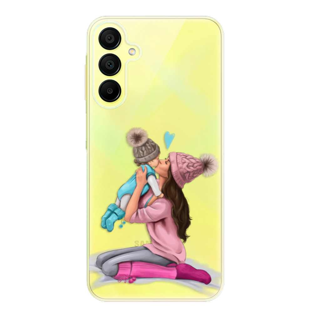 Odolné silikónové puzdro iSaprio - Kissing Mom - Brunette and Boy - Samsung Galaxy A15 / A15 5G