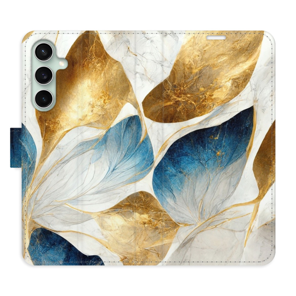 Flipové puzdro iSaprio - GoldBlue Leaves - Samsung Galaxy S23 FE