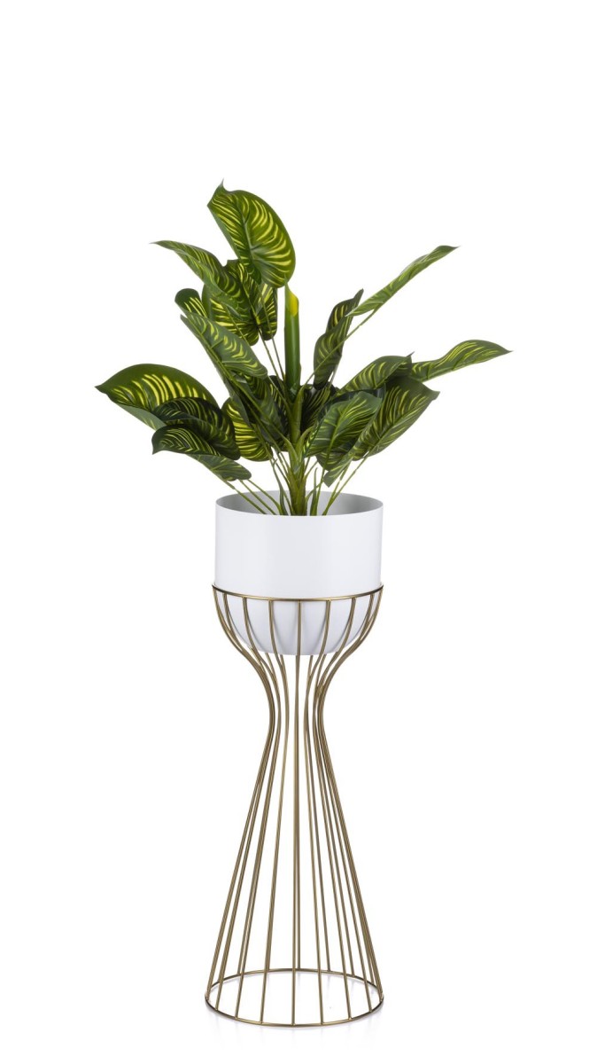 Květináč na stojanu LOFT V 56 cm zlatý/bílý