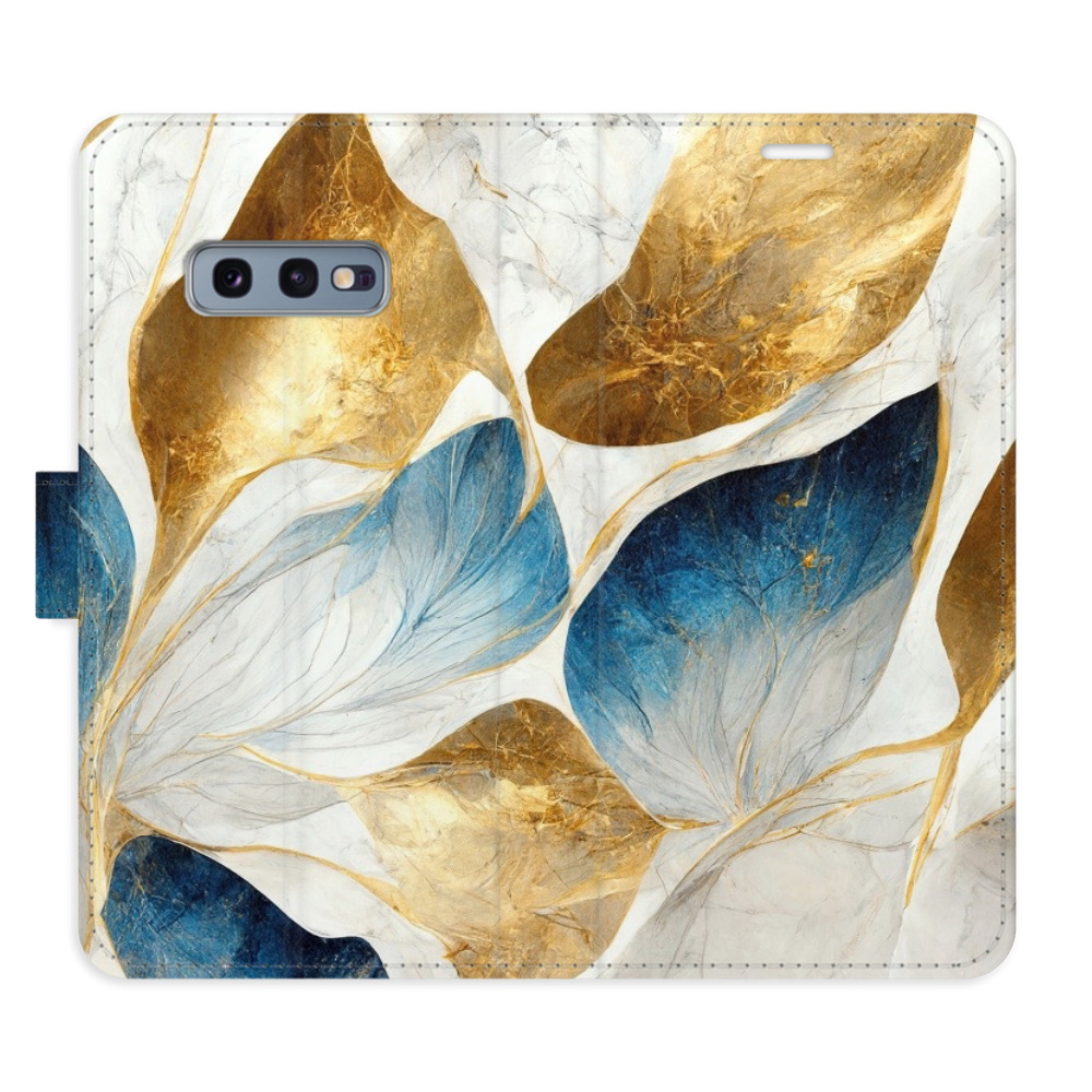 Flipové puzdro iSaprio - GoldBlue Leaves - Samsung Galaxy S10e