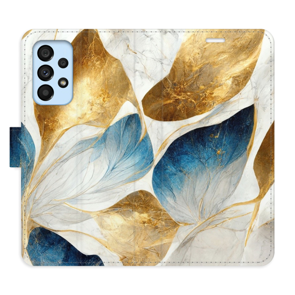 Flipové puzdro iSaprio - GoldBlue Leaves - Samsung Galaxy A53 5G