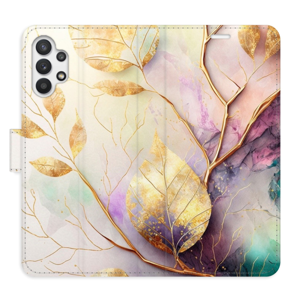Flipové puzdro iSaprio - Gold Leaves 02 - Samsung Galaxy A32 5G
